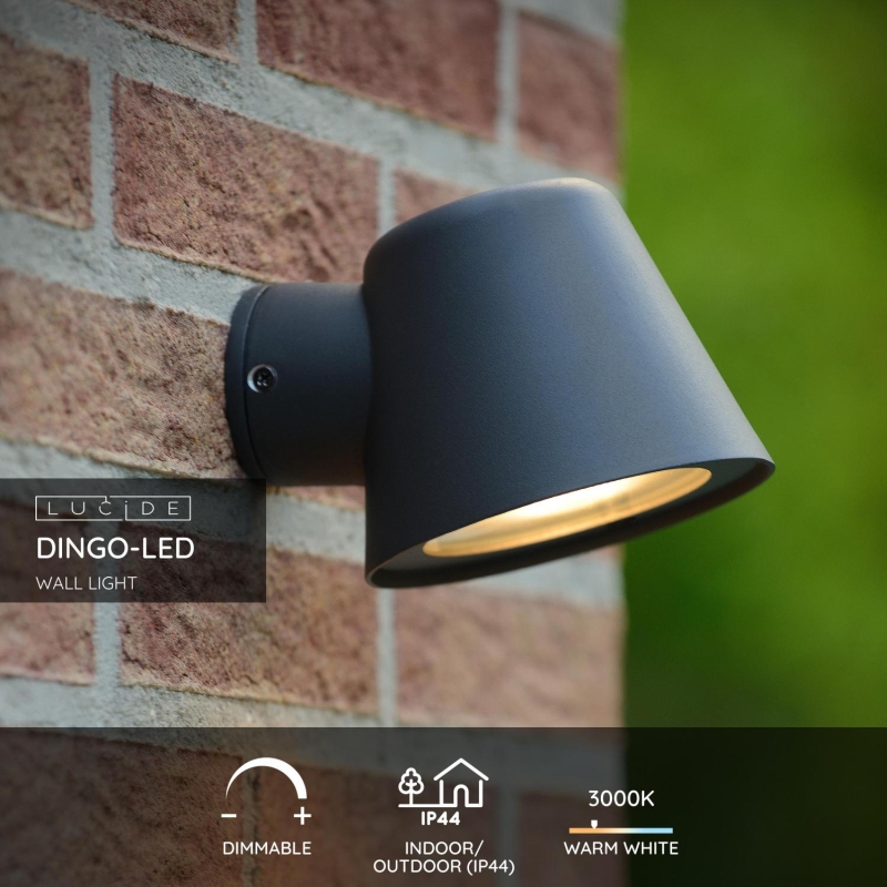 Lucide DINGO-LED - Nástenné svietidlo Vonkajšie - LED Dim. - GU10 - 1x5W 3000K - IP44 - Antracit